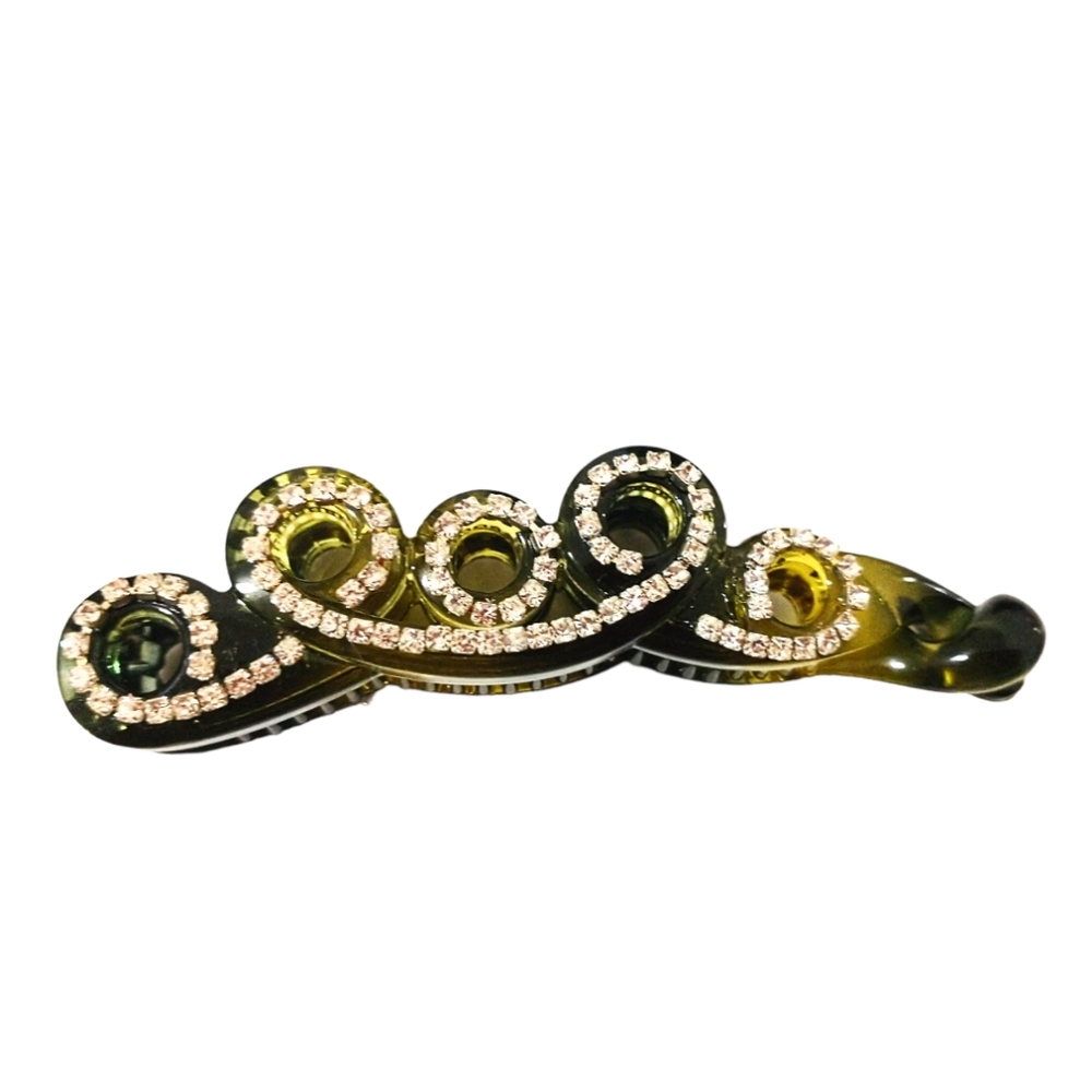 Green hair clip with crystals